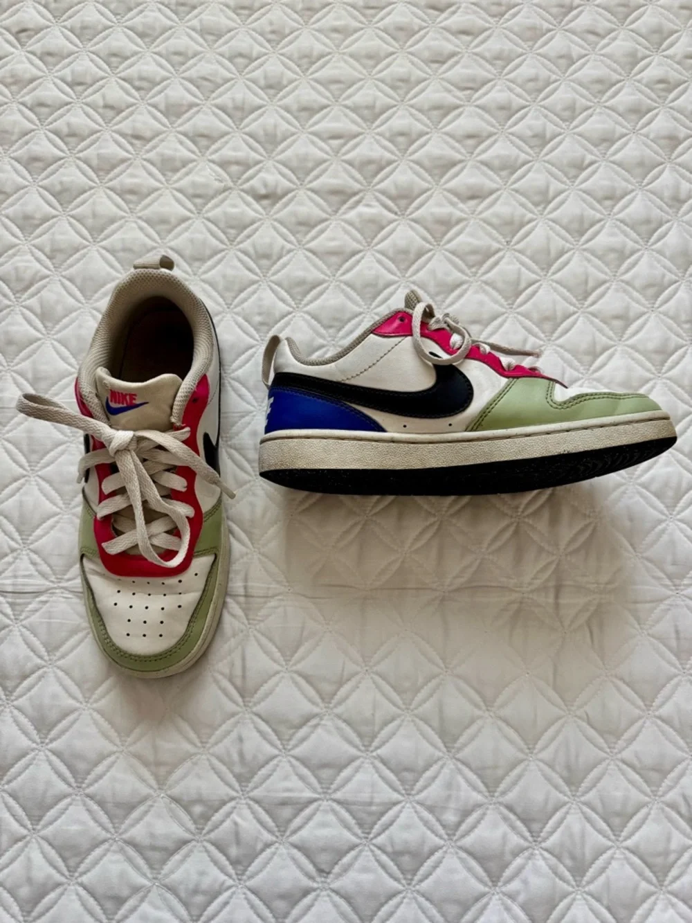 Nike Kids Court Borough Low Recraft Honeydew Pink Ultramarine Sneakers Sz 4